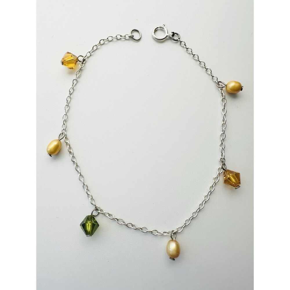 925 Sterling Silver Pearl Crystal Dainty Bracelet 7.5”